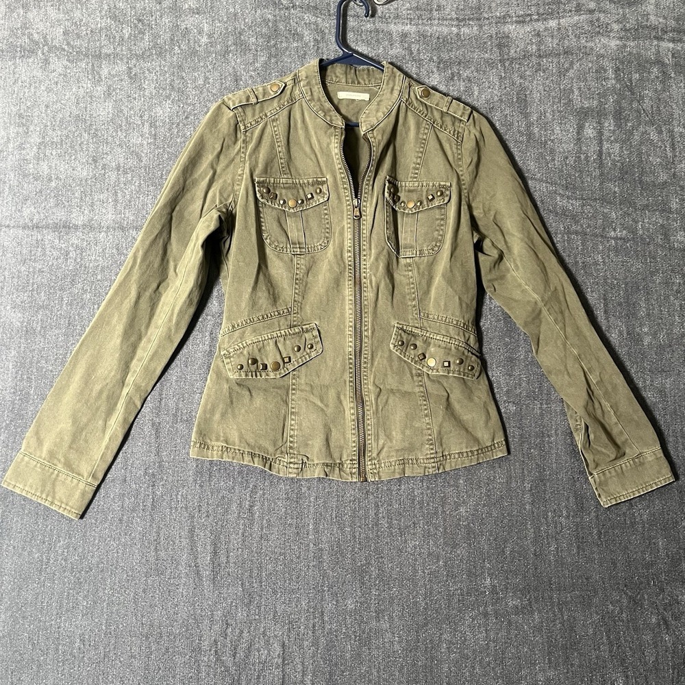 Maurices Womens Military Utility Jacket Small S Olive Green Studded Full Zip